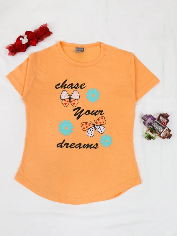 1 Yrs - 4 Yrs Dreams Orange T-Shirt For Girls MZ GTS14