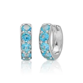 14KT White Gold Blue Topaz Huggie Earrings