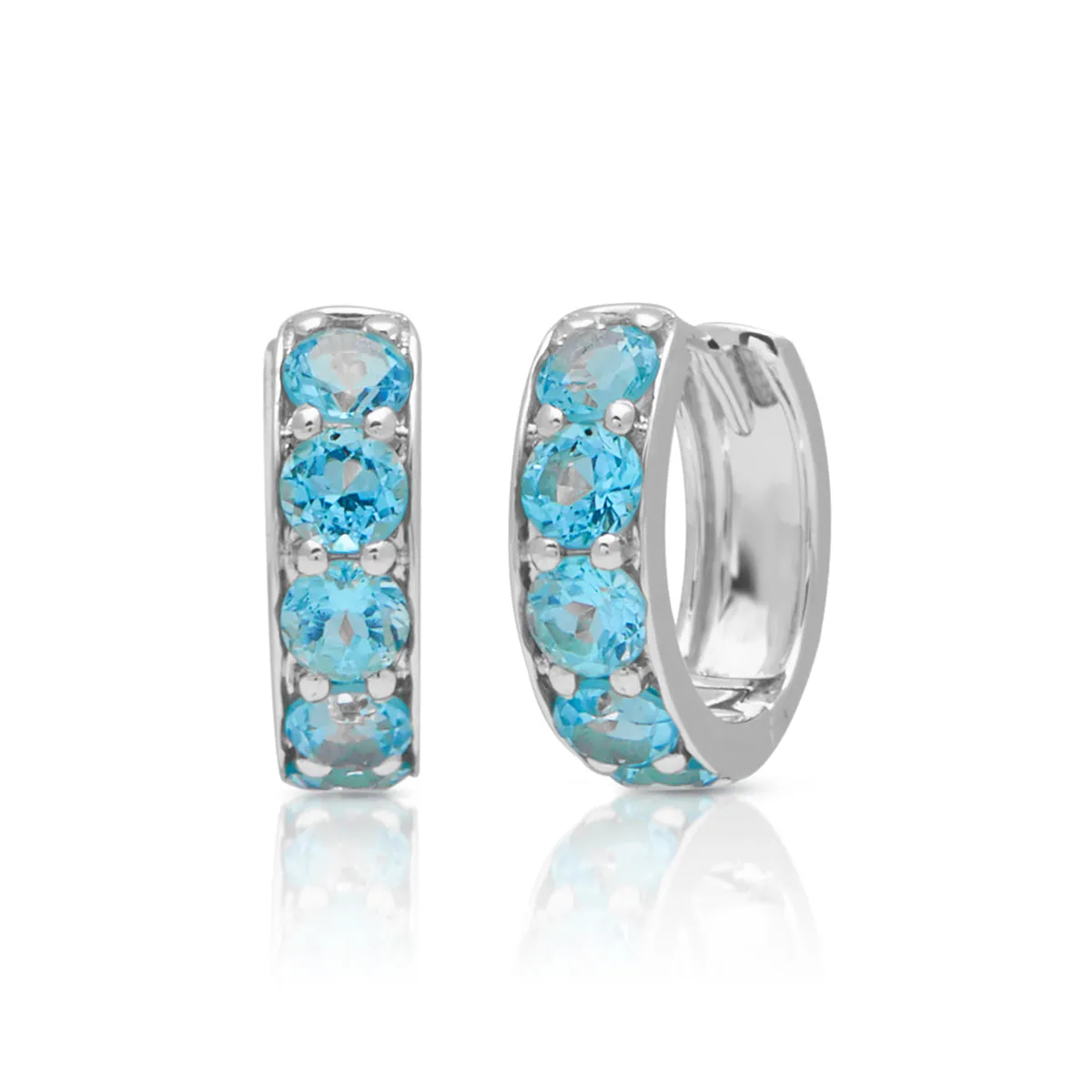 14KT White Gold Blue Topaz Huggie Earrings