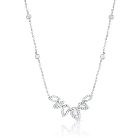 18K White Gold Diamond Pear and Marquise Bar Pendant Necklace