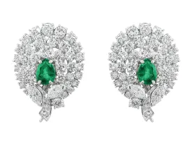 18k White Gold Emerald and Diamond Earrings