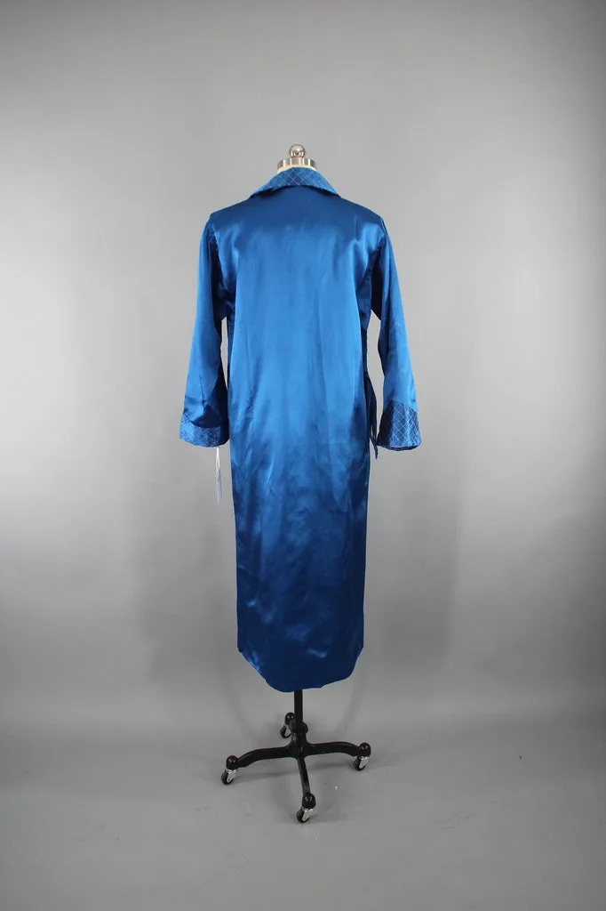 1950s Vintage Royal Blue Satin Embroidered Robe