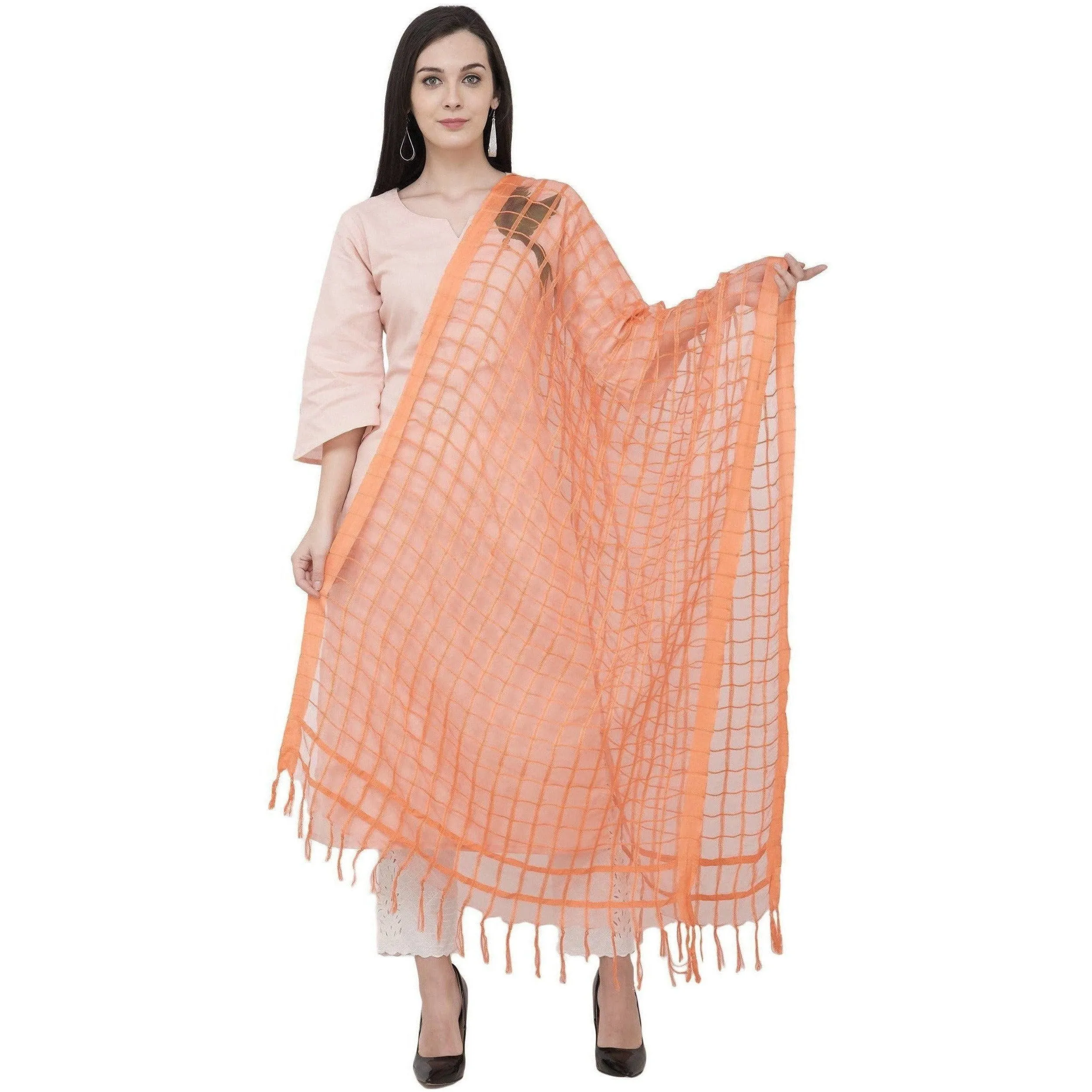 A R Silk Cotton Square Regular Dupatta Color Peach Dupatta or Chunni