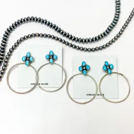 Anthony Skeets | Navajo Handmade Sterling Silver Hoop Earrings with Four Stone Sleeping Beauty Turquoise Cluster Studs