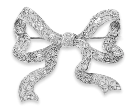 Art Deco Diamond Bow Brooch, 2.55 Carats