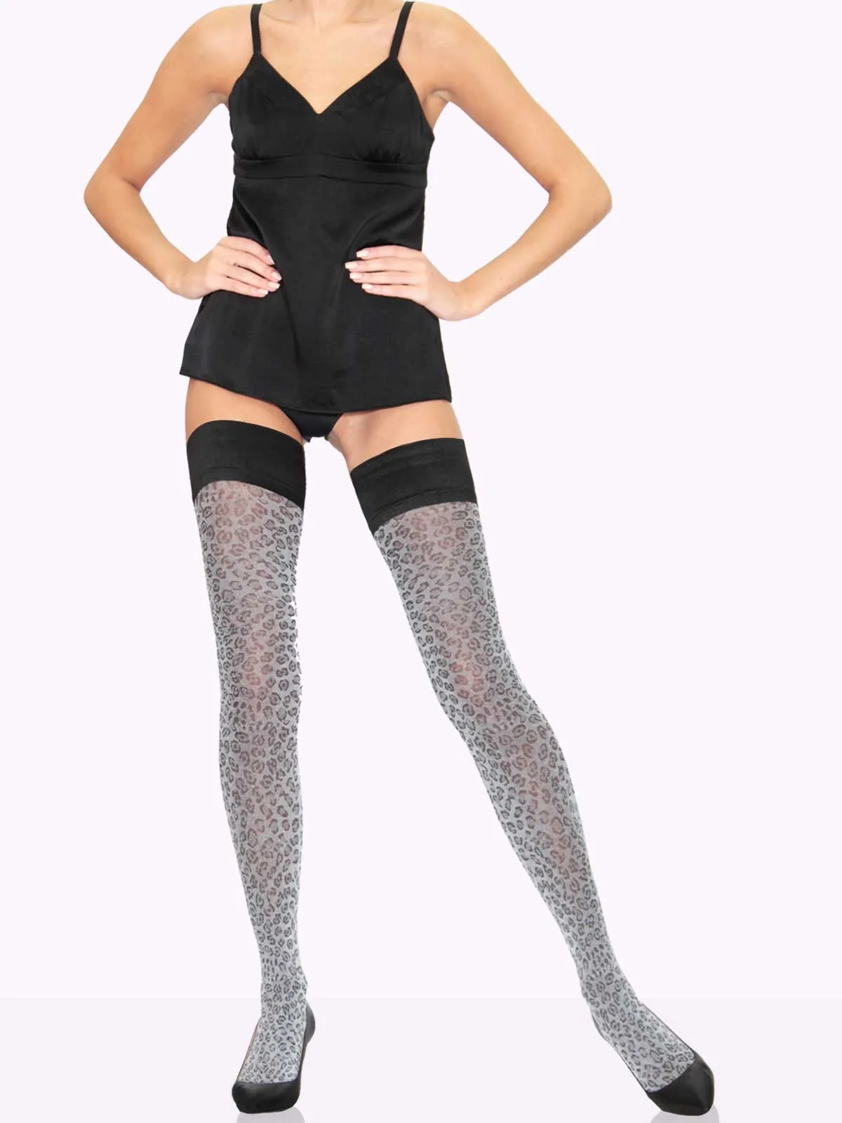 ARTEMISIA Cheetah Print Thigh Highs