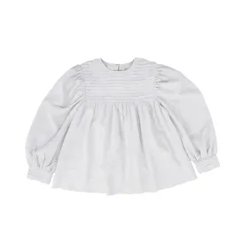 BACE COLLECTION LIGHT GREY PLEATED DETAIL BUBBLE SLEEVE BLOUSE [FINAL SALE]