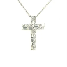 Baguette and Round Diamond Cross Pendant