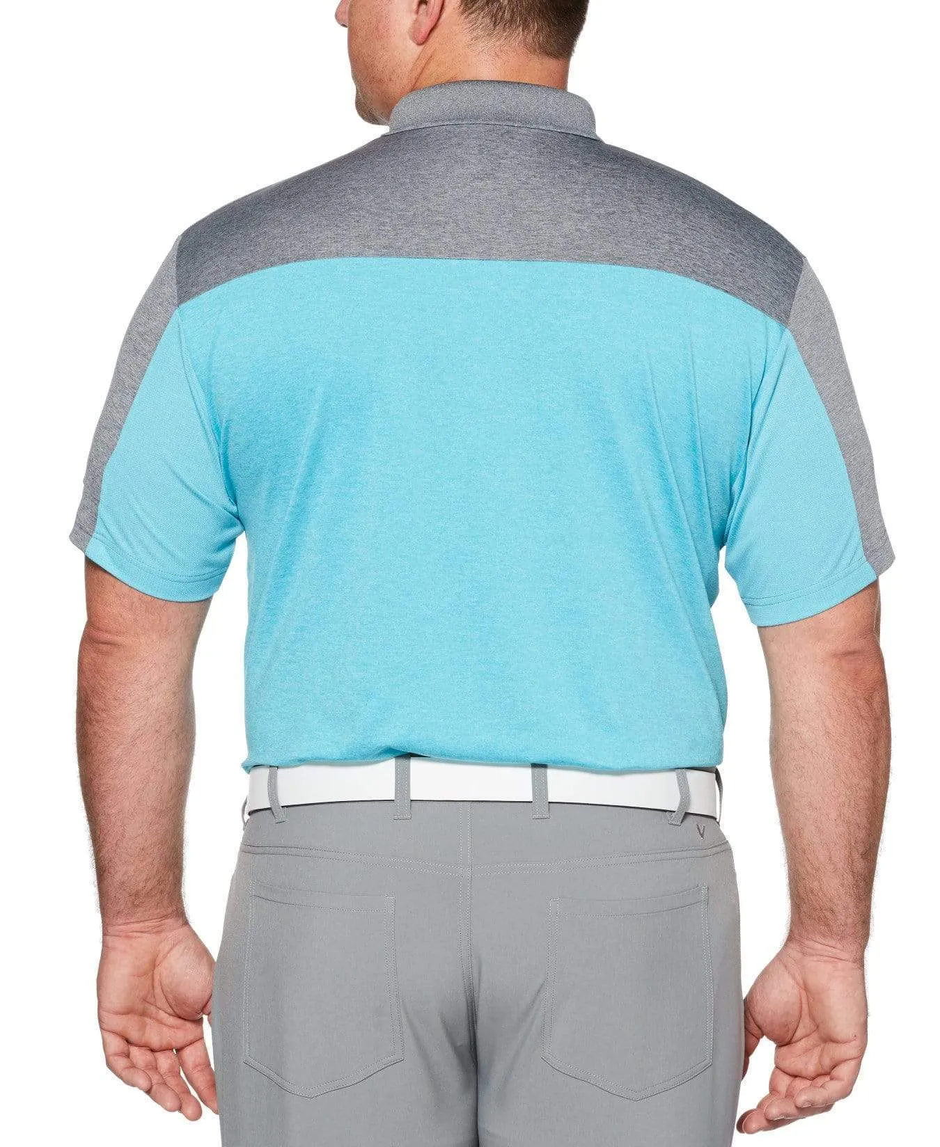 Big & Tall Ventilated Heathered Color Block Polo with Chevron