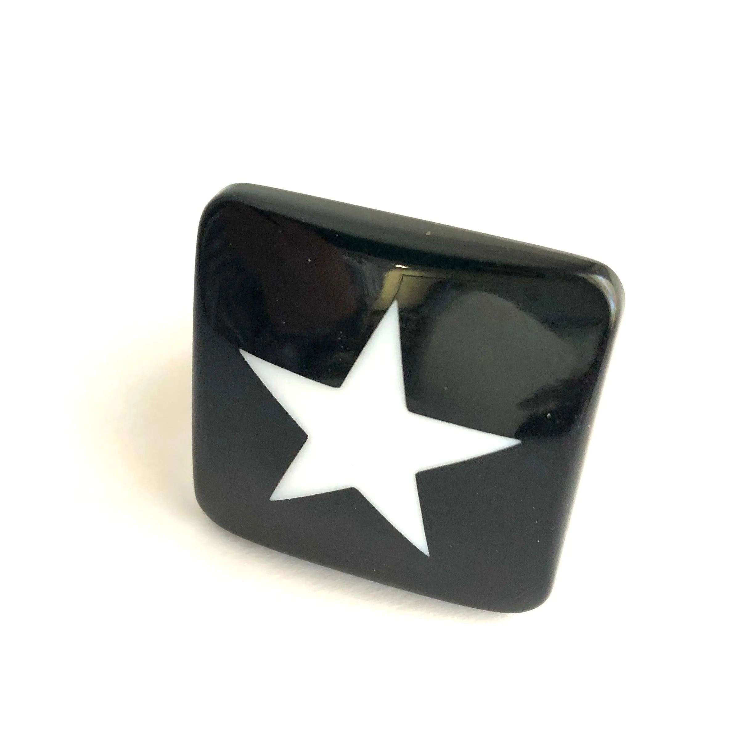 Black & White Star Lucite Silver Cocktail Ring