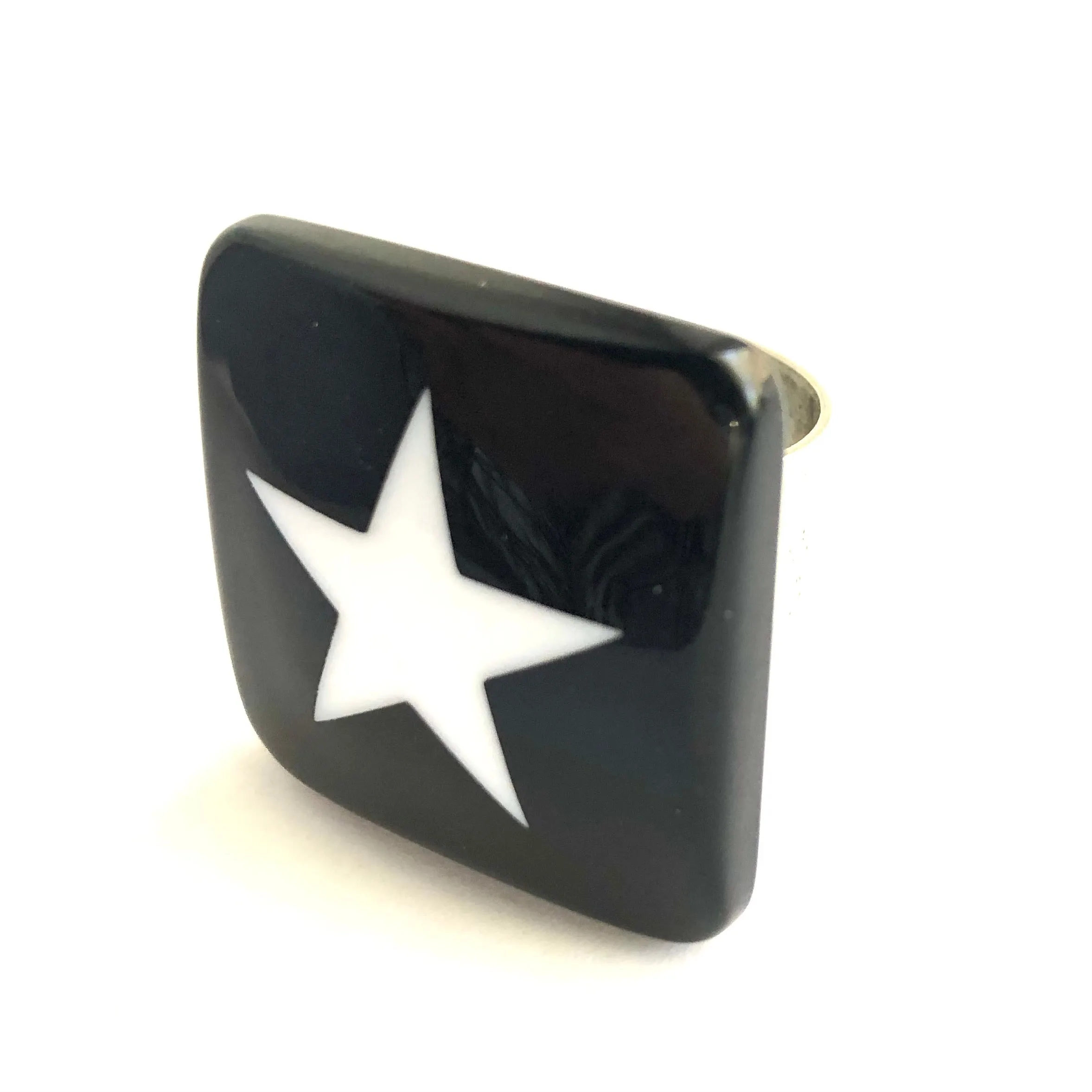 Black & White Star Lucite Silver Cocktail Ring