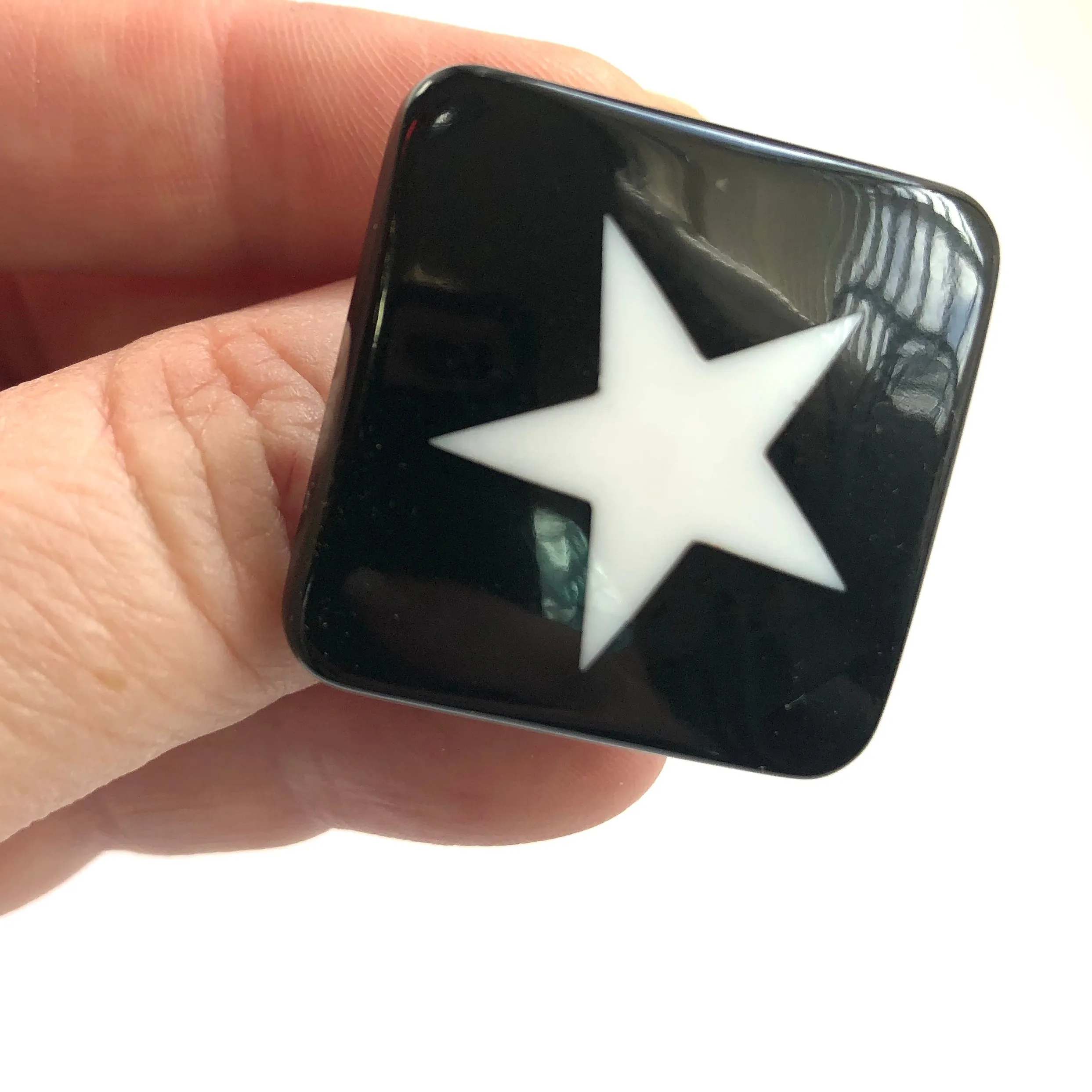 Black & White Star Lucite Silver Cocktail Ring