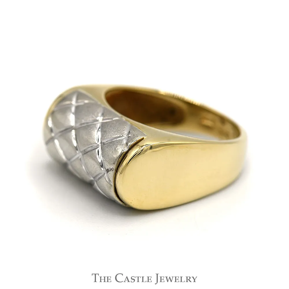 Brushed Quilted Pattern Two Toned Dome Ring