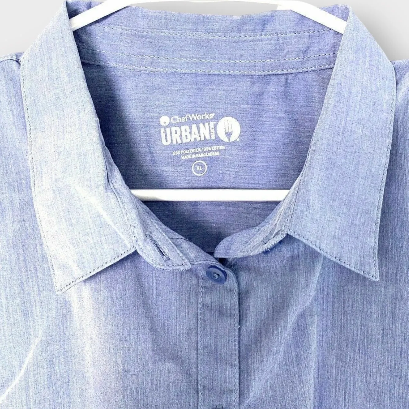 Chef Works Womens Urban Collection Long Sleeve Shirt | Size XL | Light Blue Chambray | 65% Polyester, 35% Cotton | NWT