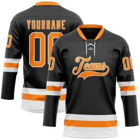 Custom Black Bay Orange-White Hockey Lace Neck Jersey