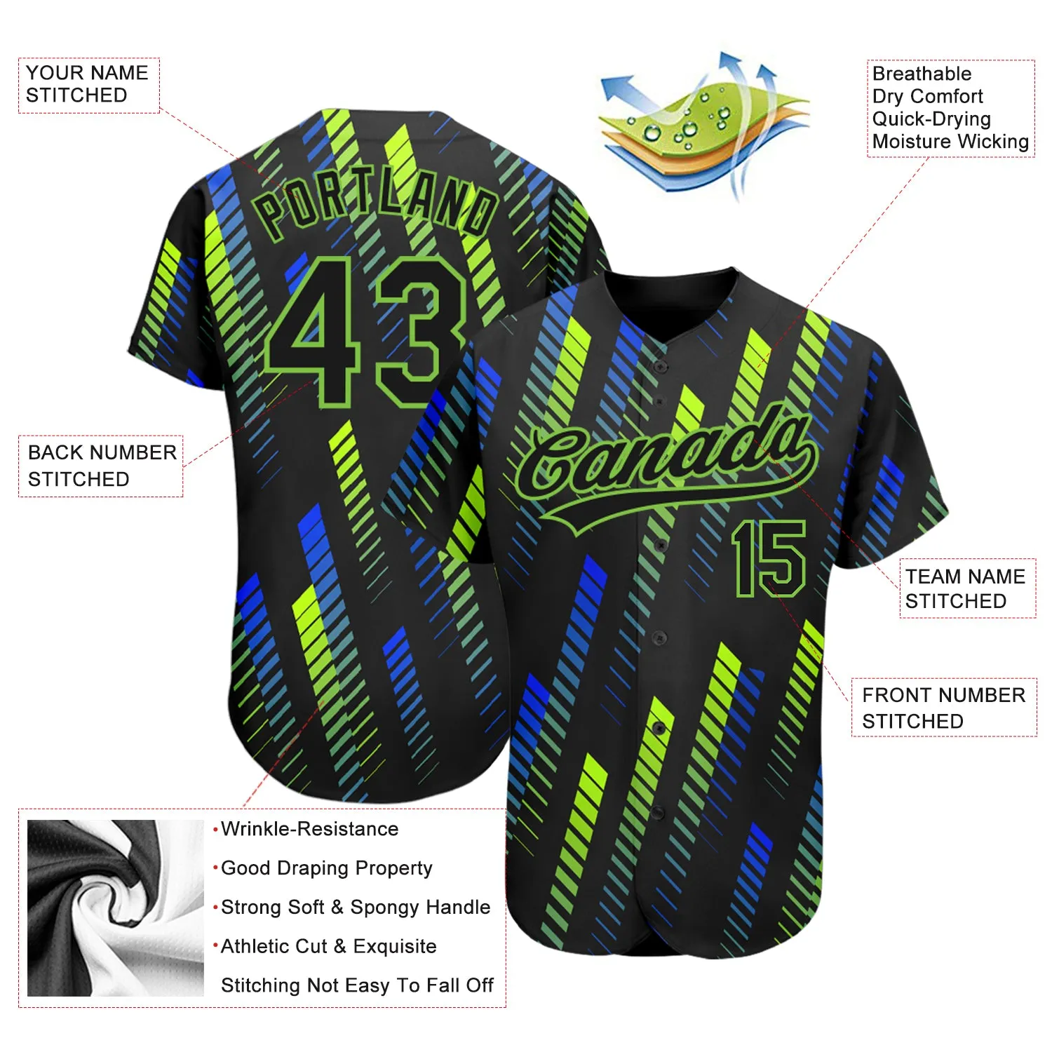 Custom Black Black Neon Green-Royal 3D Pattern Design Authentic Baseball Jersey