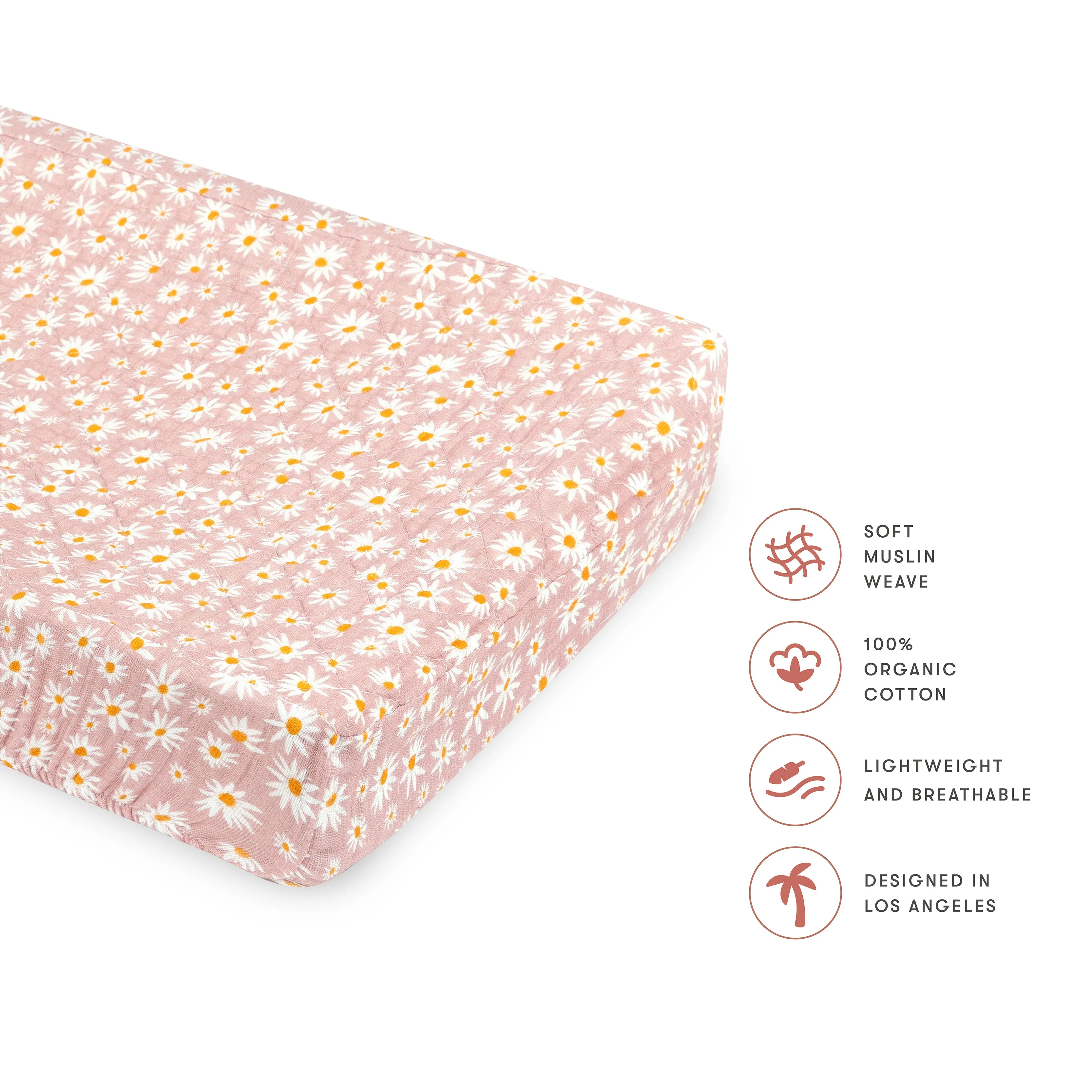 Daisy Quilted Changing Pad Cover in GOTS Certified Organic Muslin Cotton