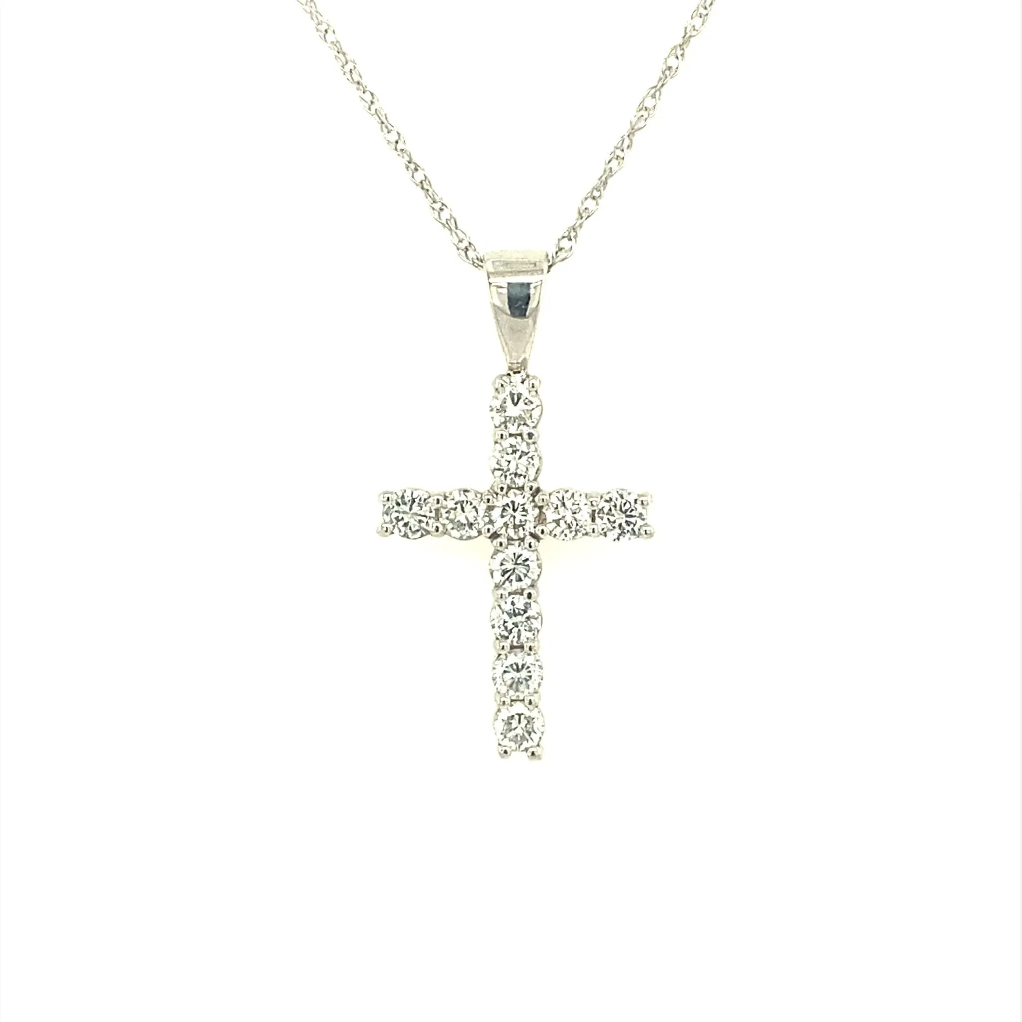 Eleven Round Diamond Cross Pendant