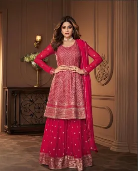 Embroidered Georgette Suit in Fuchsia