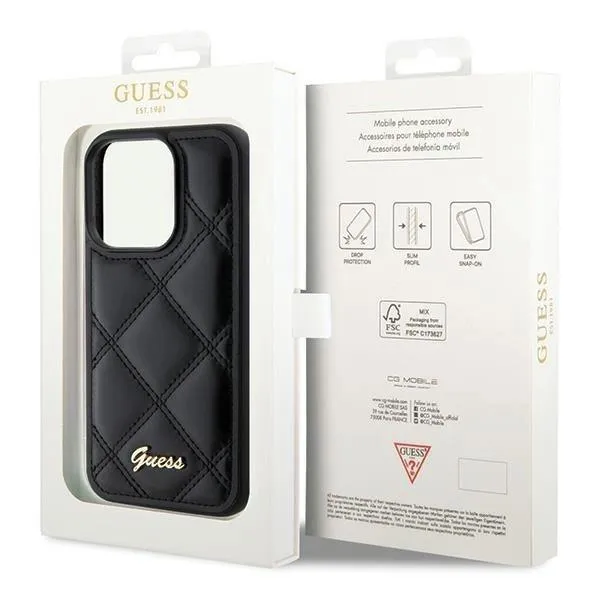 Guess Quilted Metal Logo Hard Case for iphone 15 Pro Max 6.7" Black - GUHCP115XPSQSQSK