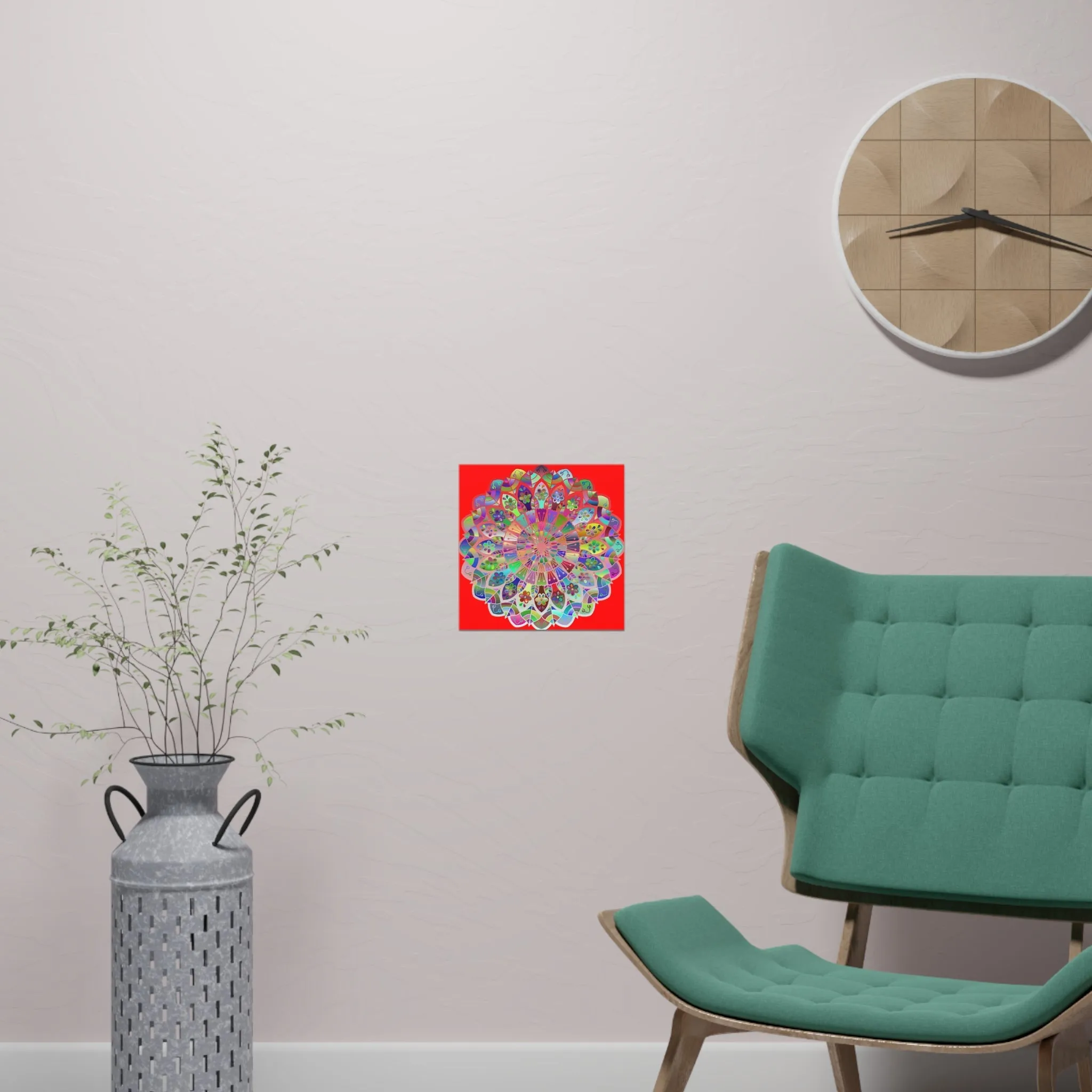 Hand-Drawn Red Mandala Poster - Square Matte Paper Art