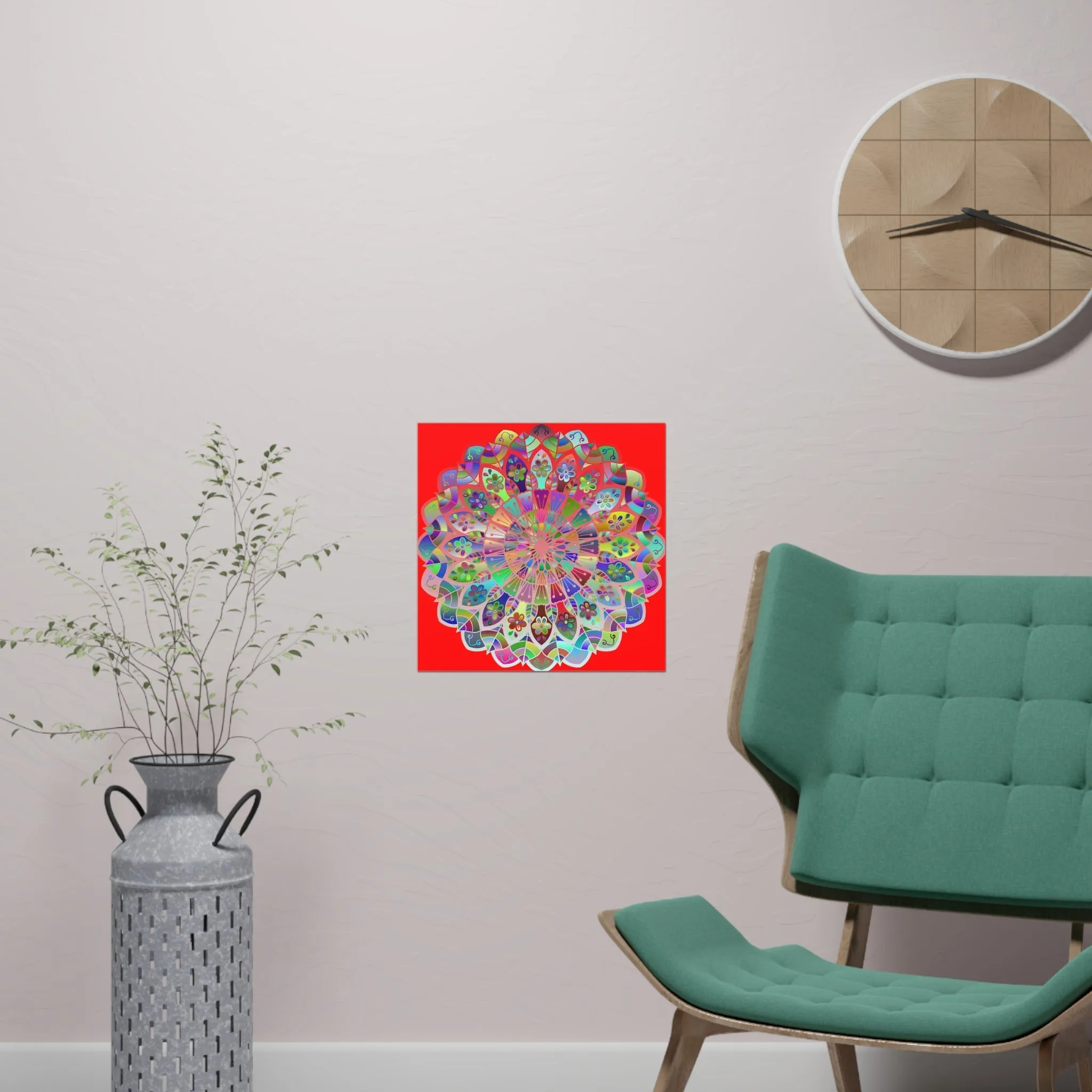 Hand-Drawn Red Mandala Poster - Square Matte Paper Art