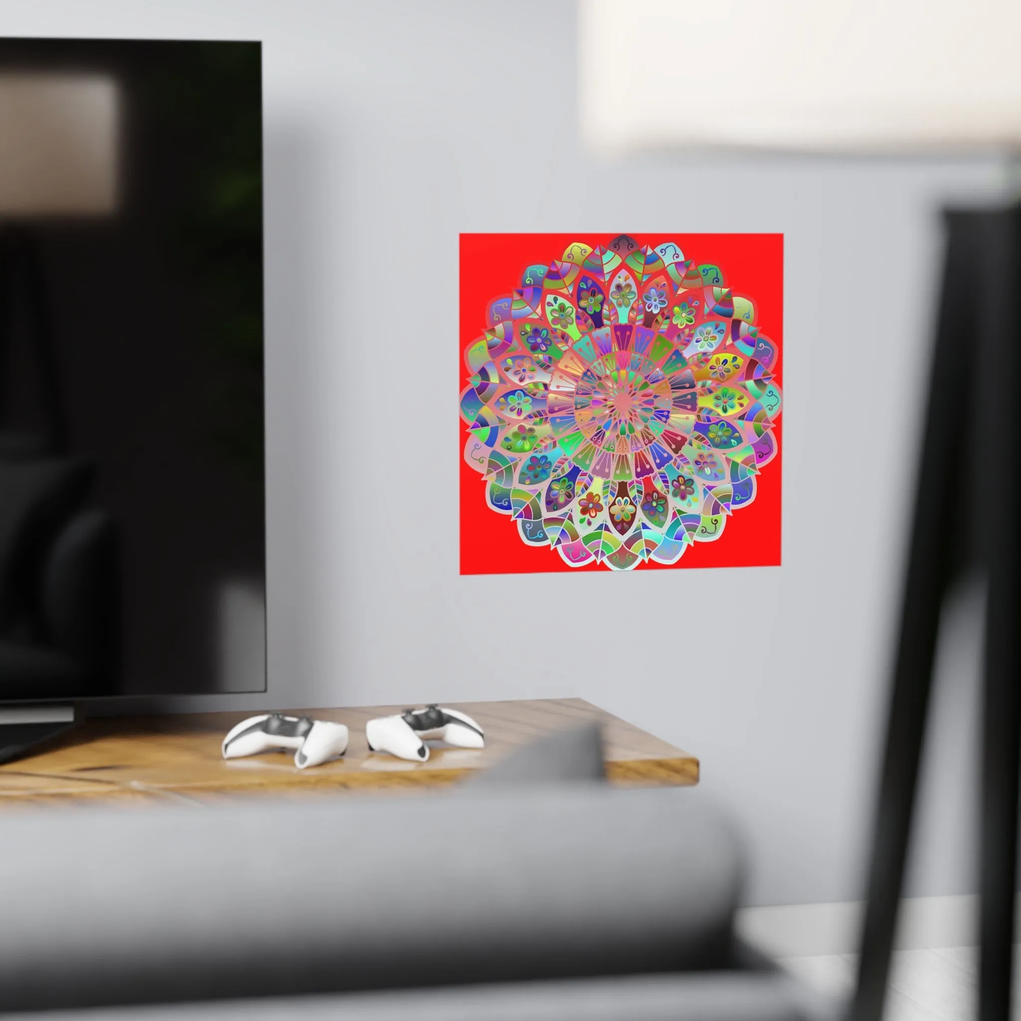 Hand-Drawn Red Mandala Poster - Square Matte Paper Art