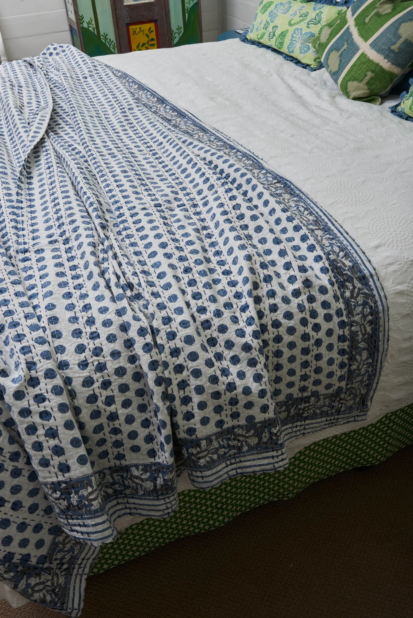 Kantha Quilt Navy Spots