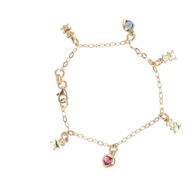 Little Girl Bracelet With Teddy Bear and Multicolored Heart Charms