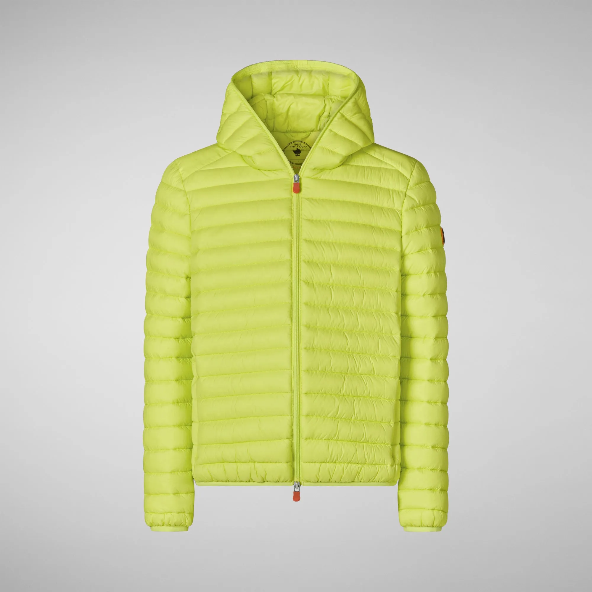 Man's animal free hooded puffer jacket Donald in lichen green