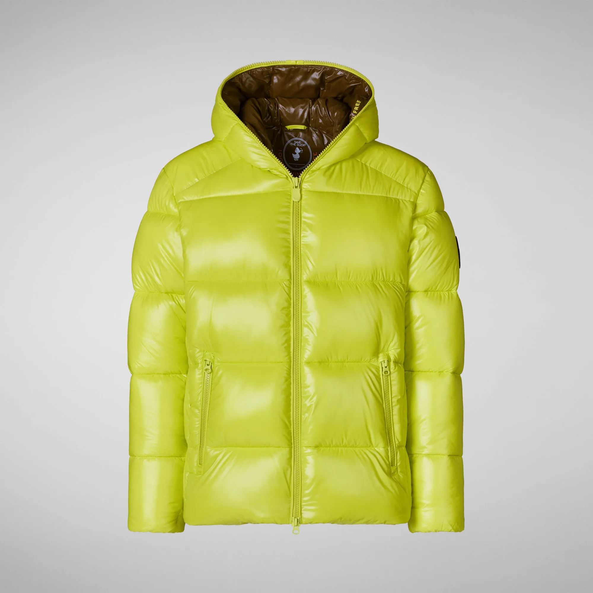 Man's animal free hooded puffer jacket Edgard in lichen green