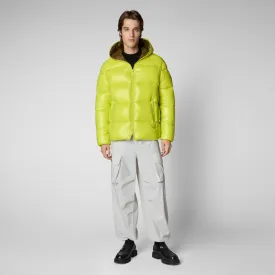 Man's animal free hooded puffer jacket Edgard in lichen green