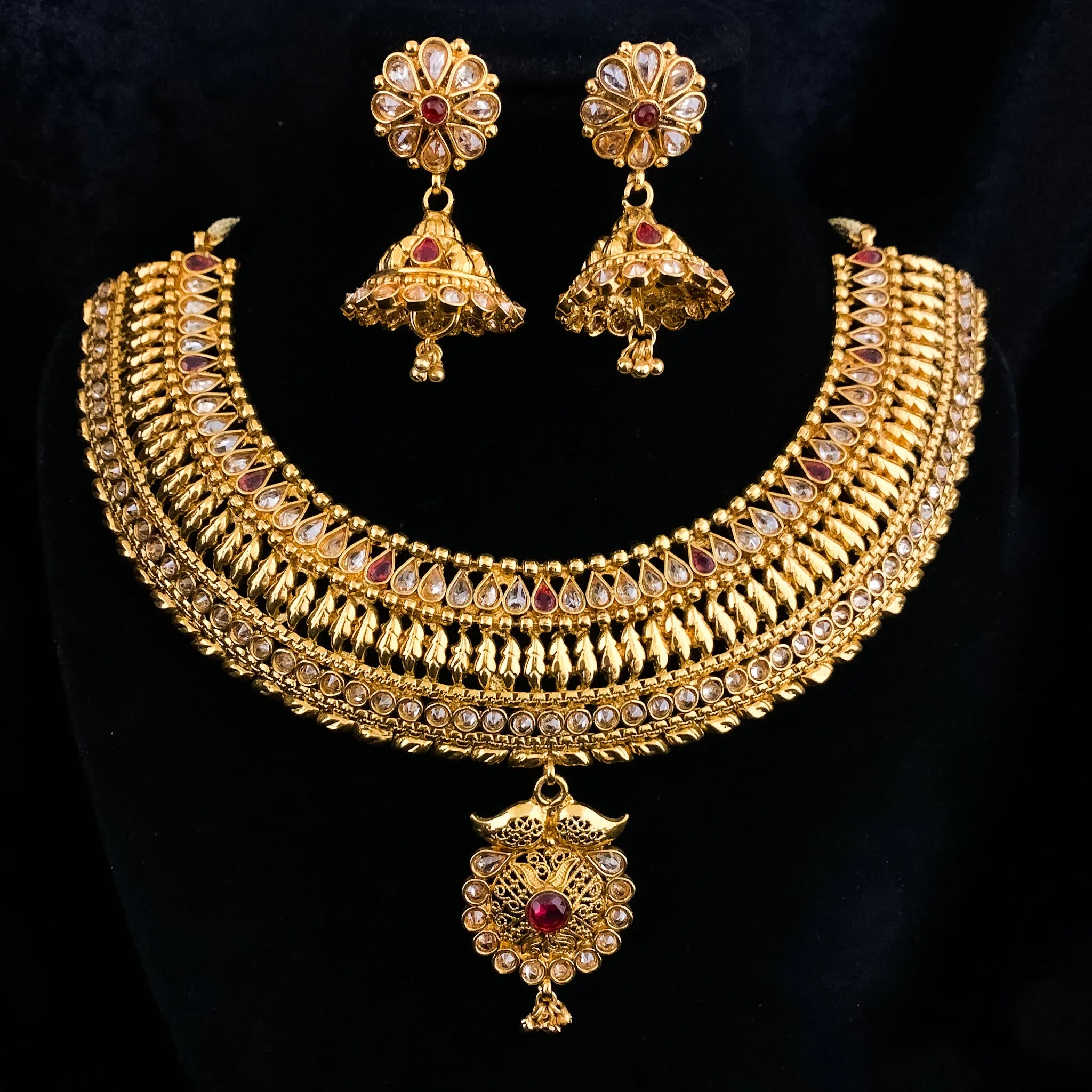 Marvelous Bridal Kerala Style Antique Gold Necklace set with Jhumka