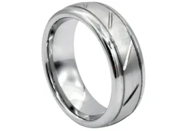 Mens 8mm Brushed And Polished Tungsten Etched Band Ring