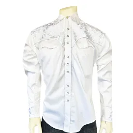 Men's Vintage Tooling Embroidered White-on-White Western Shirt