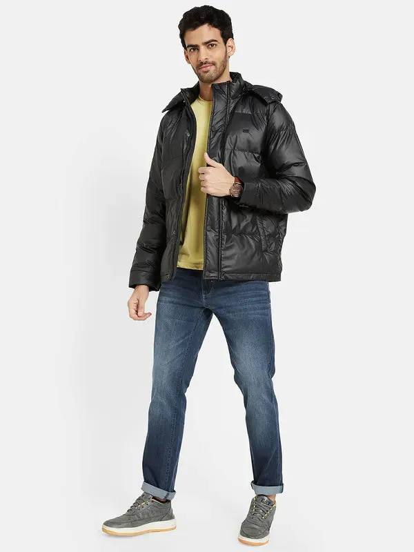 Mettle Men Black Checked Longline Quilted Jacket