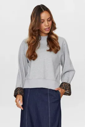 Numph Nuzari Leopard Print Cuff Sweatshirt