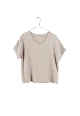 Organic Gauze Short Sleeve Top in Sand Beige