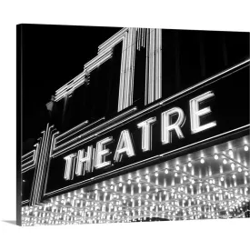 "1930's 1940's Theater Marquee Theatre In Neon Lights" Canvas Wall Art