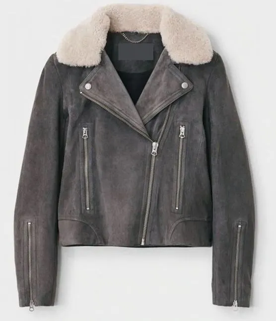 The Equalizer Melody Bayani Suede Leather Biker Jacket