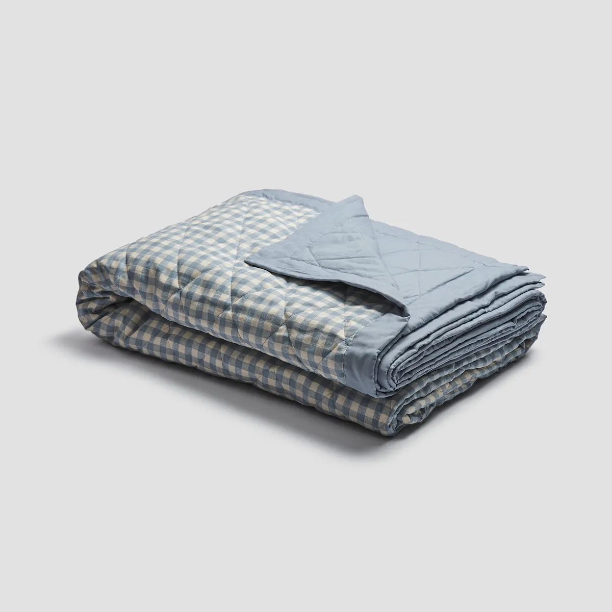 Warm Blue Gingham Linen Quilt